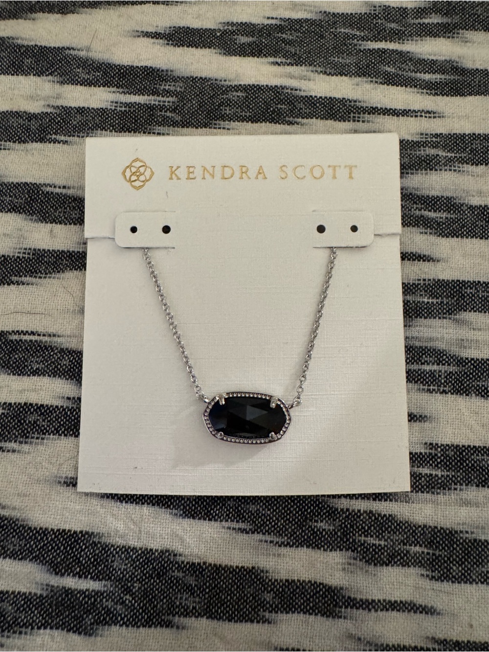 Kendra Scott Silver Necklace with Black Faceted Stone
